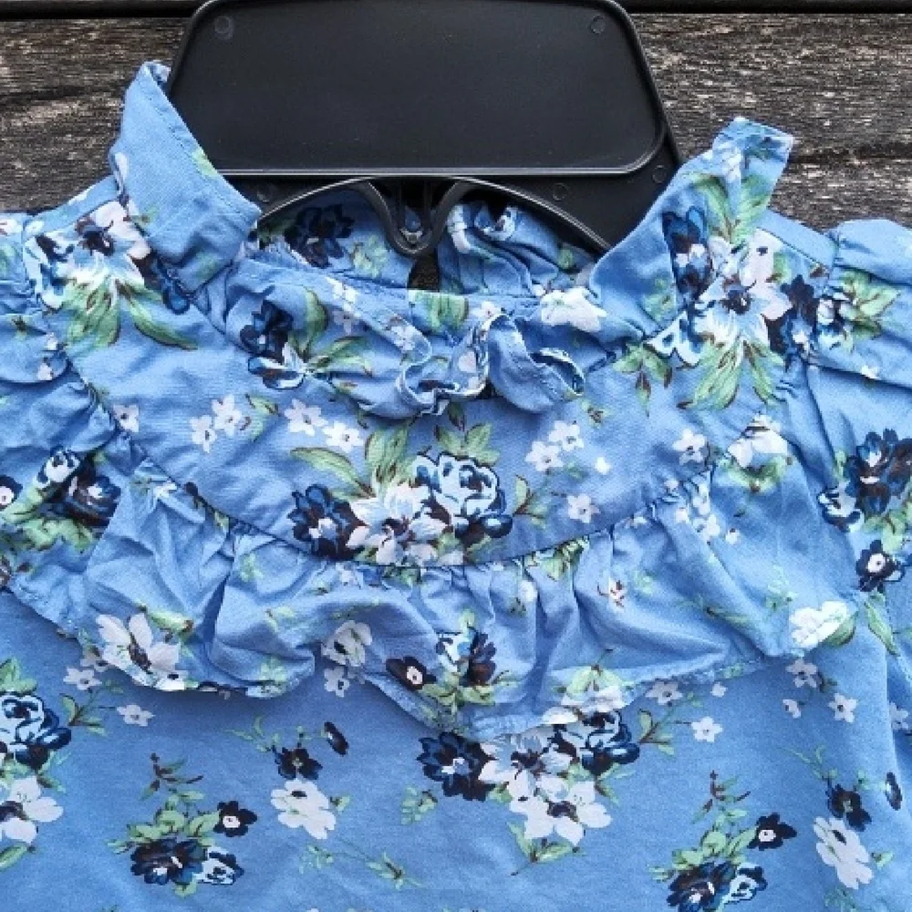 Janie and Jack Blue Floral Ruffle Blouse